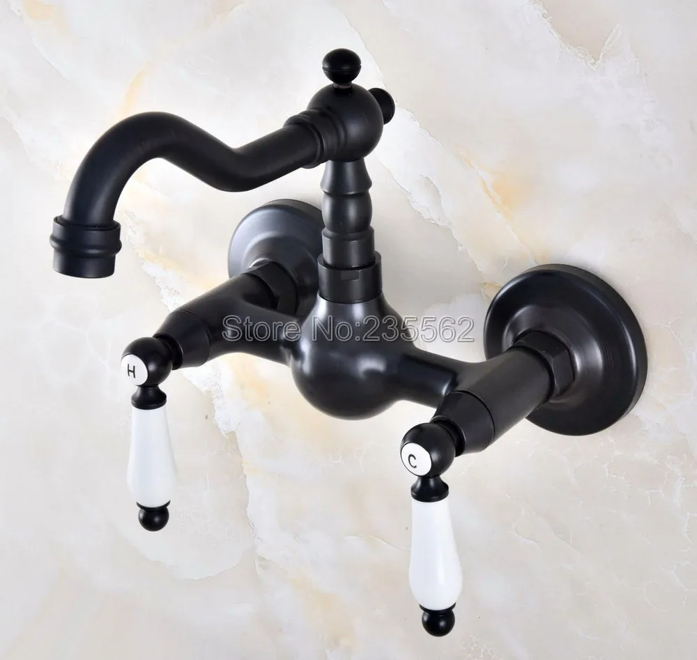 

Moder Wall Mounted Double Handle Oil Rubbed Black Bronze Bathroom Basin Sink Mixer Tap Faucet lnf868
