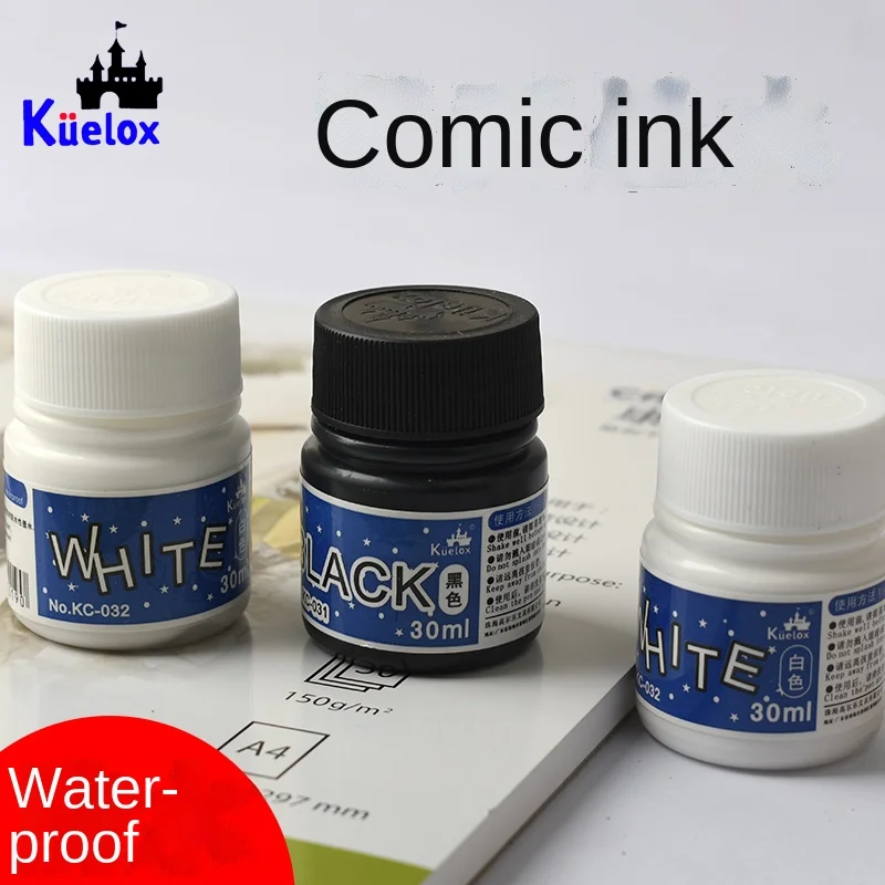 kuelox anime ink waterproof drawing ink 30ml white/black ink for comic drawing design art supplies