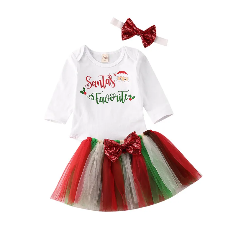 3 шт. Рождественская одежда с блестками для новорожденных принцесс девочек