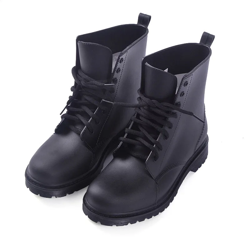 

Aleafalling Cowboy Men's Waterproof Rain Boots Mujer Rubber Lace-up Short Ankle Boots Non-slip Rainboots Shoes Mature Botas M002