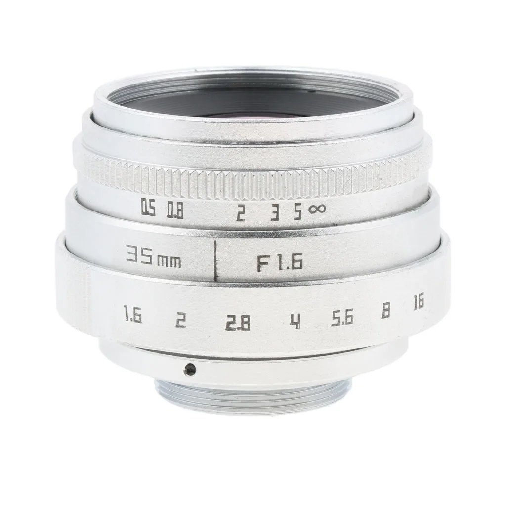 Metal 35mm F1.6 CCTV Lens for APS-C N1 Fuji FX NEX Micro 4/3 C Mount Camera - Silver | Электроника