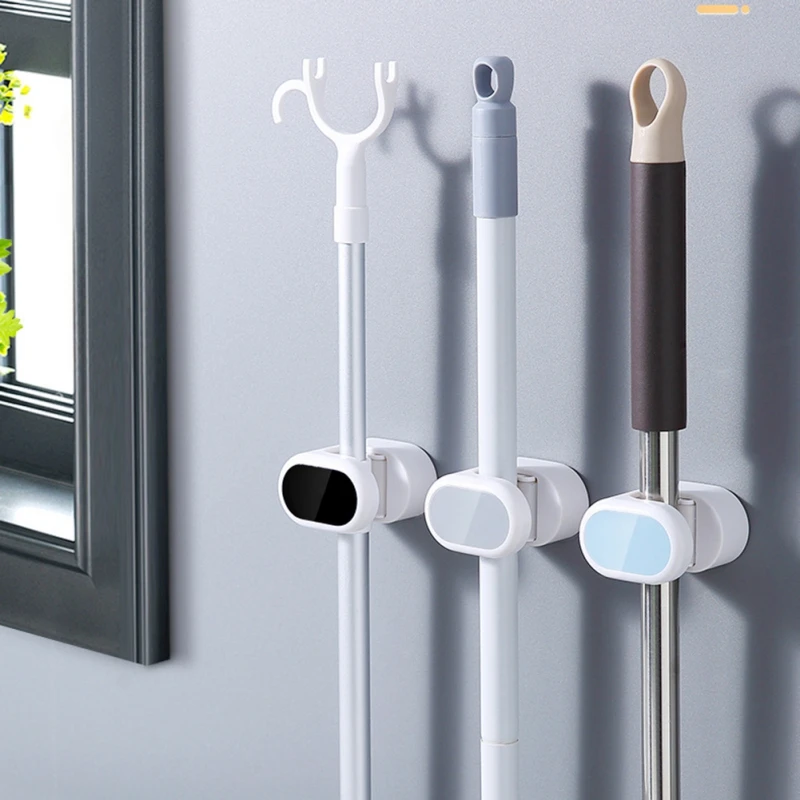 

Wall Mounted Mop Rack Holder Bathroom Self-adhesive Broom Hanger Mop Strong Hooks Kitchen Organizer Storage Houseware