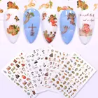 4 листа наклеек для ногтей 3D Самоклеящиеся детские ангелы наклейки для ногтей барочный цветок лист наклейки для ногтей красочные смешанные украшения для ногтей