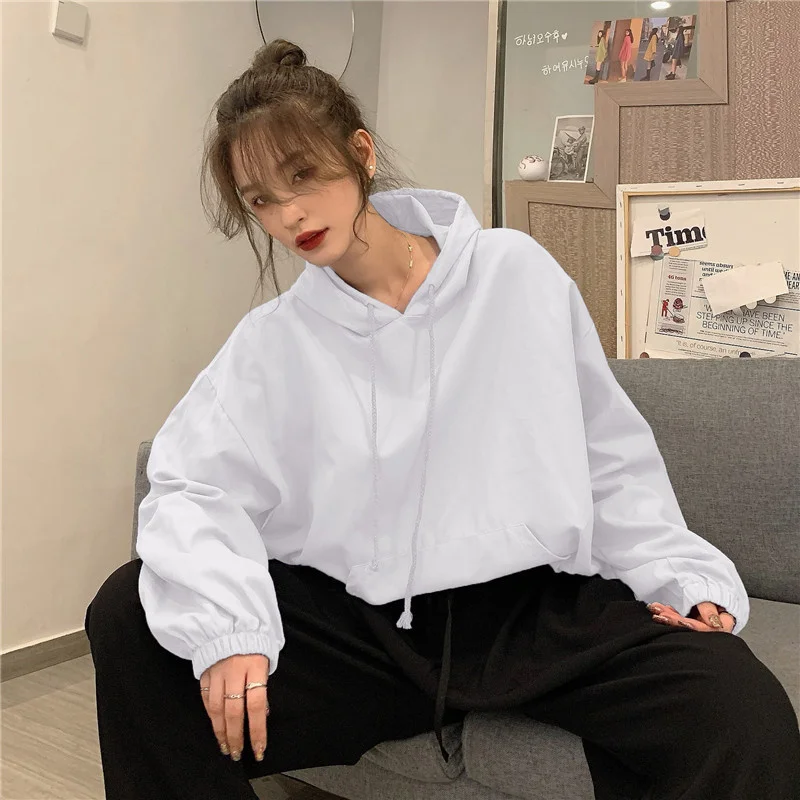 

Экономичная хлопковая однотонная толстовка с капюшоном для женщин на весну и осень