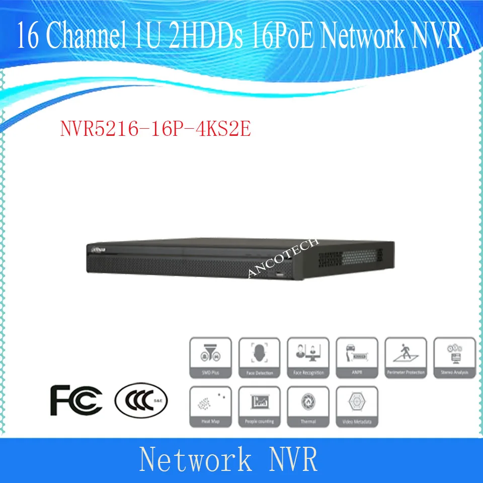 

Dahua NVR 16 Channel 1U 16PoE 4K&H.265 Pro Network Video Recorder DHI-NVR5216-16P-4KS2E DAHUA POE NVR