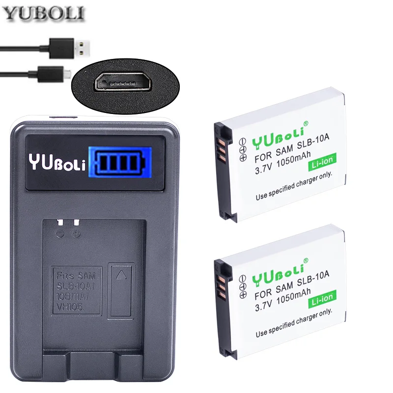 charger and2battery Yuboli 1050 мА/ч, SLB-10A SLB10A SLB 10A Батарея+ ЖК-дисплей USB Зарядное устройство для samsung HMX-U10 HMX-U100 SL720 HZ15W SL310W SL820 HZ10W ES60 - Цвет: charger and2battery