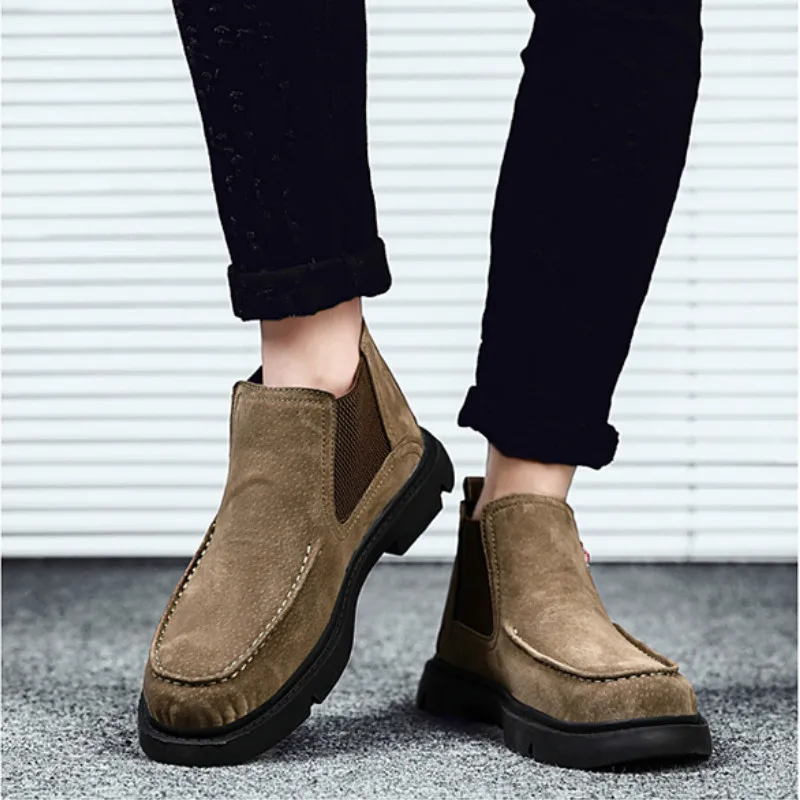 Осенние высококачественные ботильоны Челси Мужская обувь с мехом теплые