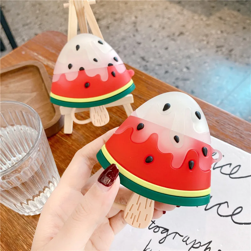

3D Watermelon Popsicle Silicone Case Keychain for Apple Airpods 1 2 Pro Cases Wireless Bluetooth Earphone Cover Accessories