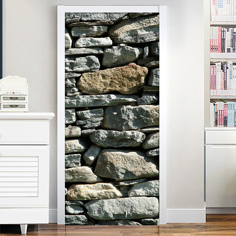 

Self Adhesive Door Sticker 3D Stereoscopic Stones Pattern Living Room Kitchen Door Wallpaper PVC Waterproof Stickers Home Decor
