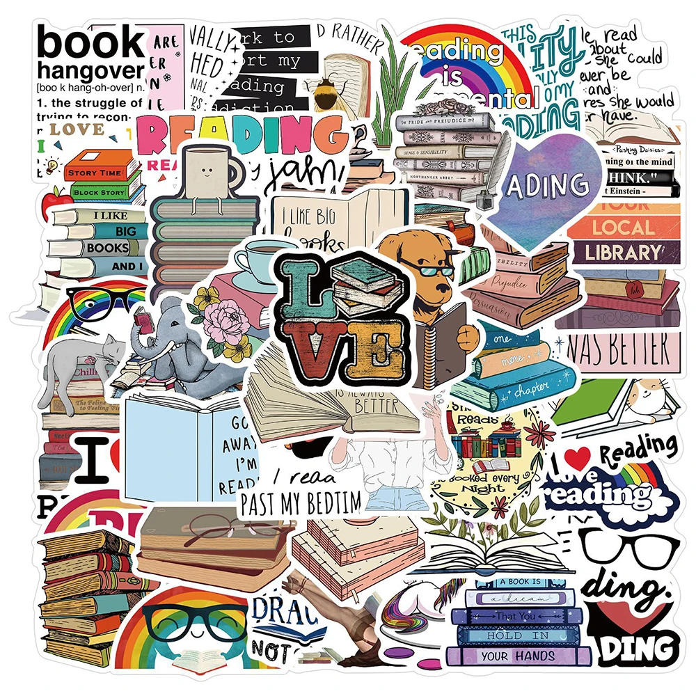 

10/30/50PCS Reading Book Study Stickers Laptop Water Bottle Skateboard Waterproof Aesthetic Graffiti Decal Sticker Packs Kid Toy