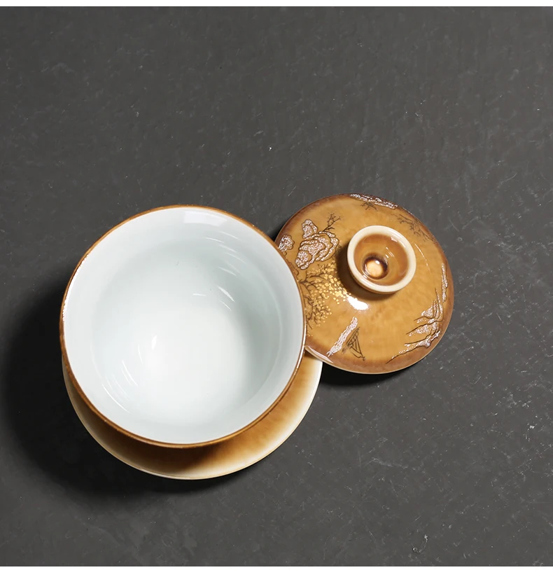 PINNY из расписного фарфора золото под стеклом Gaiwan пигментированные Керамические кунг-фу пиалы для чая Античная чайная чаша Chinaware