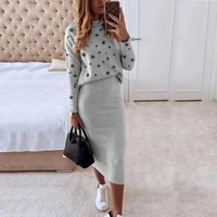 autumn 2021 european and american fashion new long sleeved star print high neck dress tight casual hoodie skirt two pieces