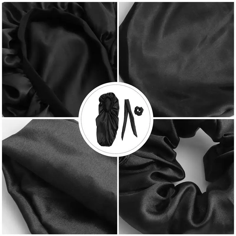 

3 Pcs Long Satin Bonnet Sleep Cap Elastic Band Bonnet Women Night Sleeping Cap