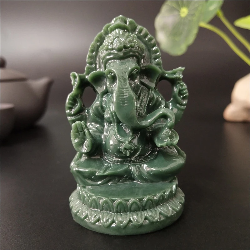 

Lord Ganesha Statue Buddha Elephant God Sculpture Figurines Man-made Jade Stone Ornaments Home Garden Flowerpot Decoration