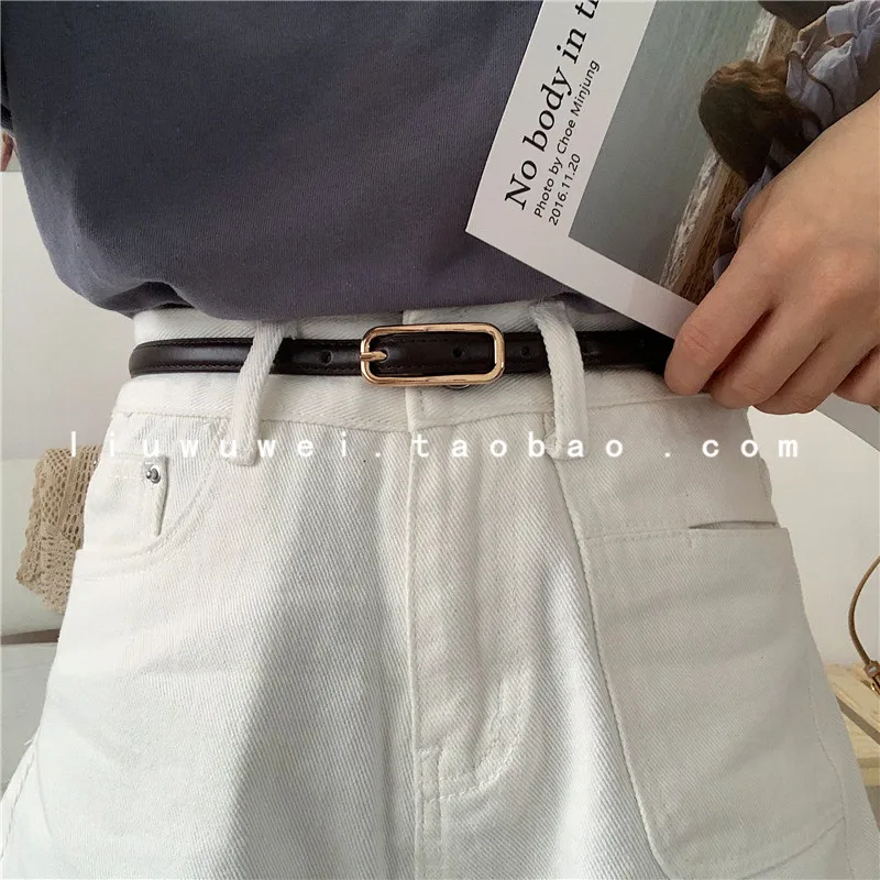 

Korean Retro Thin Female Ornament Fashion All-Match Dress Shirt Coat Waist-Tight Jeans Small Belt