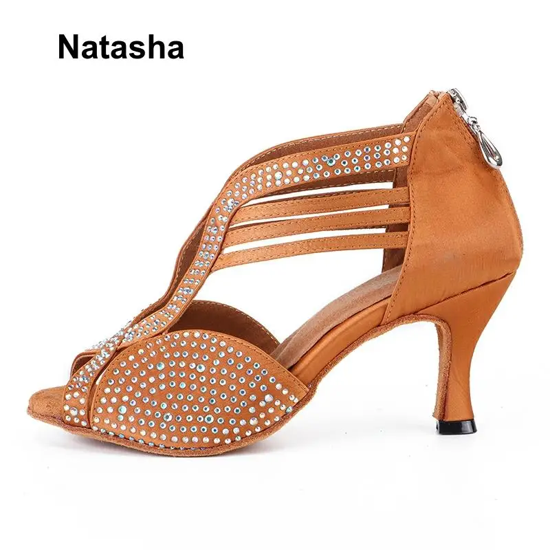 Nantasha/Обувь для латиноамериканских танцев на высоком каблуке со стразами