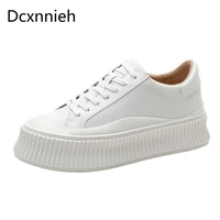 women sneakers platform shoes woman thick bottom flat shoes lace up casual loafers ladies genuine leather flats creepers white