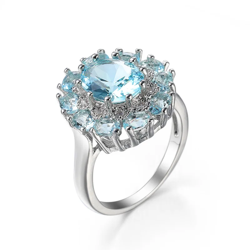 

Hh Sea Blue Color Zircon Wedding Bridal Rings for Women Trend Gorgeous Shiny Crystal Rings Fashion Engagement Jewelry for Girl