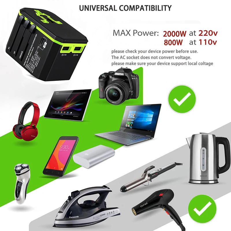 Универсальный дорожный адаптер PD QC3.0 33 Вт Международный питания для смартфона