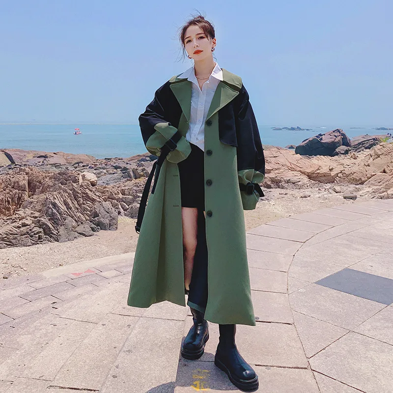 

Women's Trench Coat Spring Autumn Stitching Windbreaker Design Sense Long Section Ladies Cloak Korean Retro New Windproof Jacket