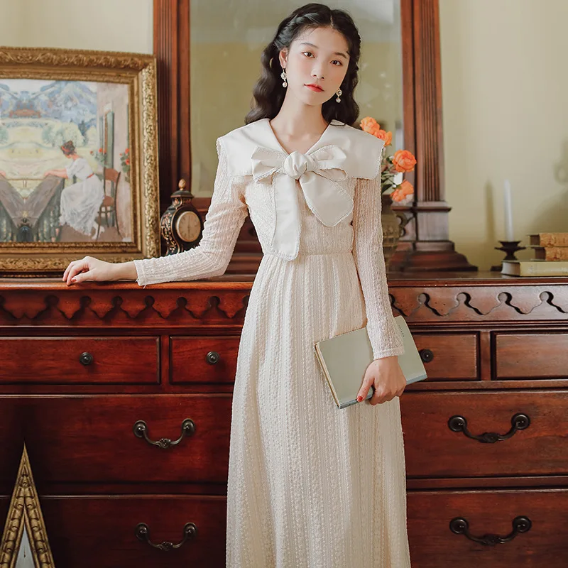 2020 Новая мода Женская одежда винтажное платье женские платья с бантом|Женские