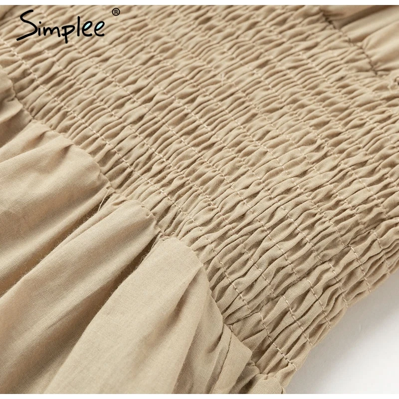 Летнее женское льняное платье Simplee винтажное плиссированное вечернее цвета хаки