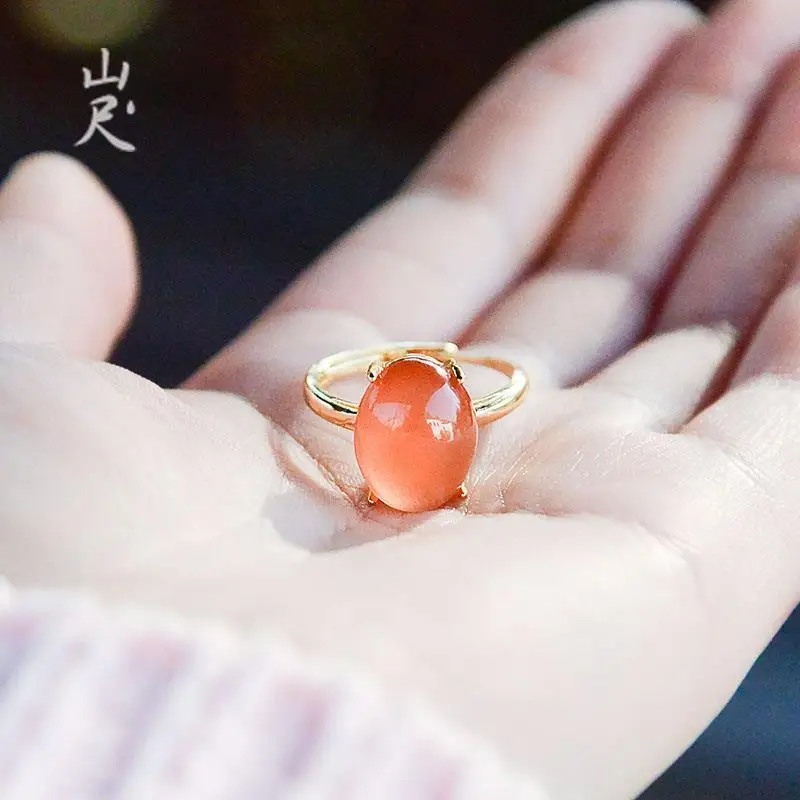 

Yuan Bingyan ''Natural South Red Agate Ring S925 Sterling Silver Inlaid Adjustable Gorgeous Rich Elegant Gift