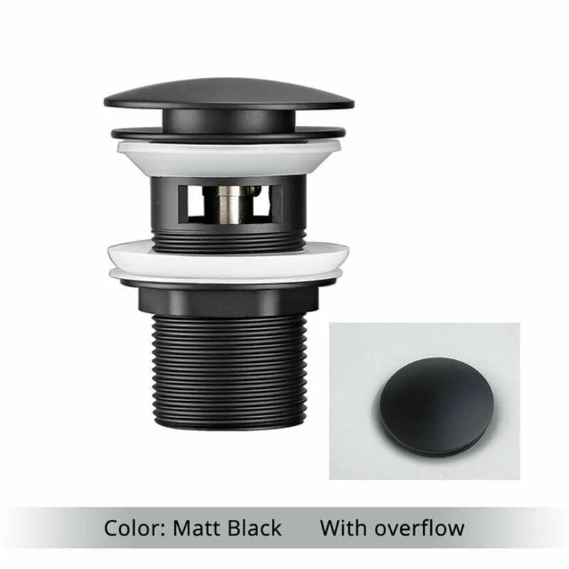 

Bathroom Bath Plug Black -Pop Up Sink Basin Waste Slotted Unslotted Click Clack Universal Bounce Core Basin Pop-up Drain Filter