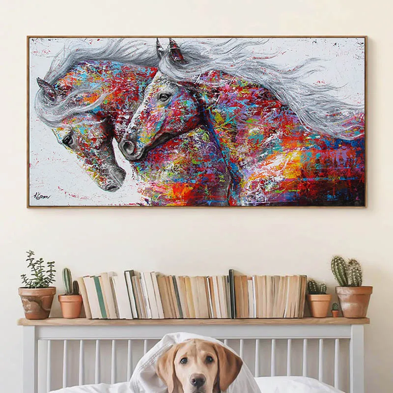 

Wall Art Paintings Colorful Body Horses Silvery Hair Poster Canvas Painting Wall Art for Living Room Home Decor (No Frame)