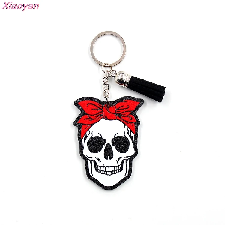 (1 шт.) брелок с черепом лентой подарок на Хэллоуин для нее черный блестящий акрил |