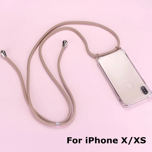 Ремень шнур цепи чехол для телефона для iPhone XS X 11 лента Цепочки и ожерелья шнурки Мобильный обложка чехол для того, чтобы повесить для iPhone Xs X S крышка - Цвет: X XS (brown)