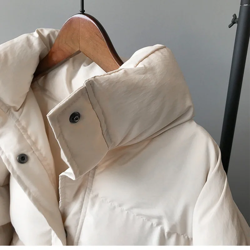 Fashion Solid Women's Winter Down Jacket Stand Collar Short Single-breasted Coat Preppy Style Parka Ladies Chic Outwear Female