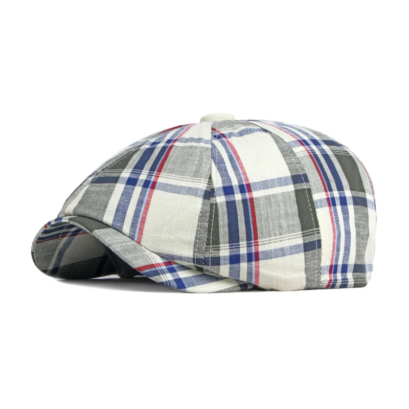 

Berets Hat For Men Women Spring Summer Thin Duckbill Octagonal Hat Peaked Cap Female Classic Plaid Newsboy Cap boina masculina