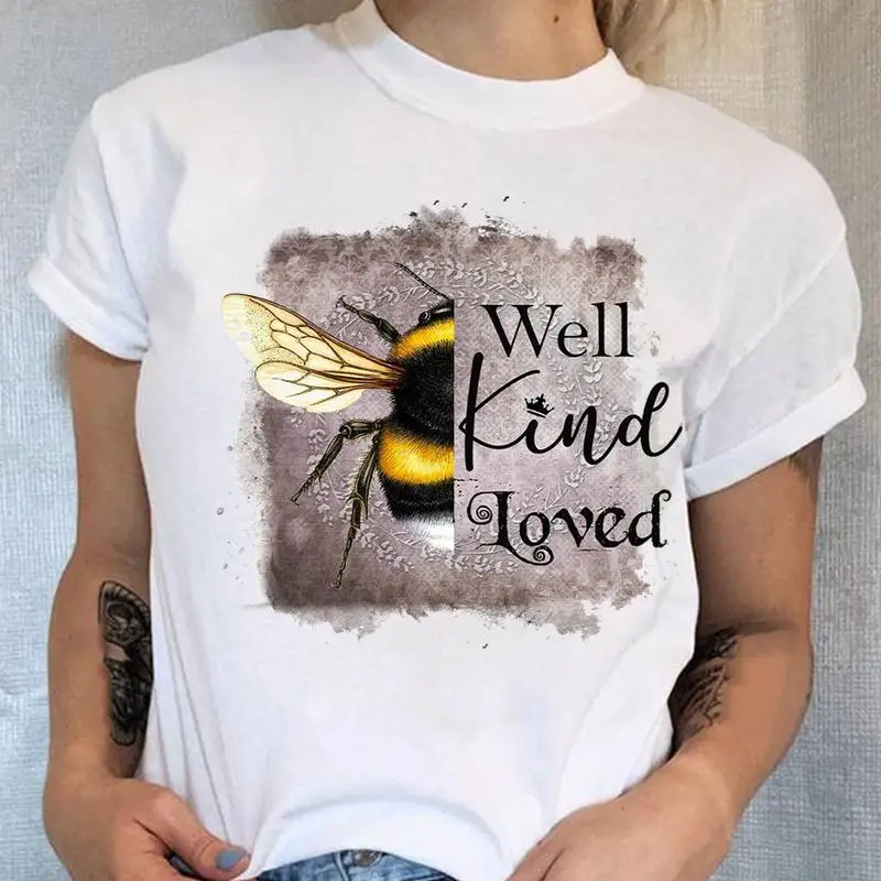 

Модная футболка в стиле 90-х с принтом пчелы и букв, женская футболка с коротким рукавом, Женский Топ с графическим принтом, женская футболка, ...