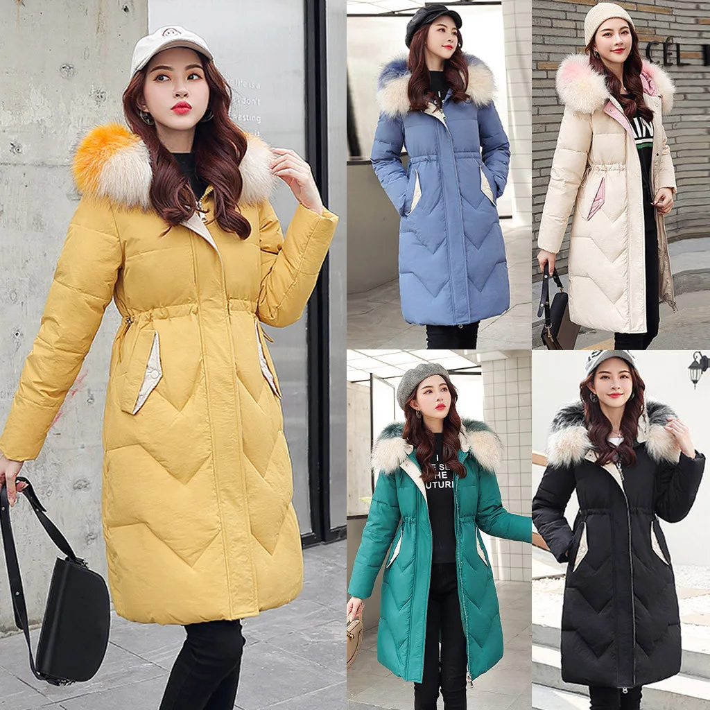 SAGACE женский меховой воротник с капюшоном длинным рукавом однотонный хлопковый