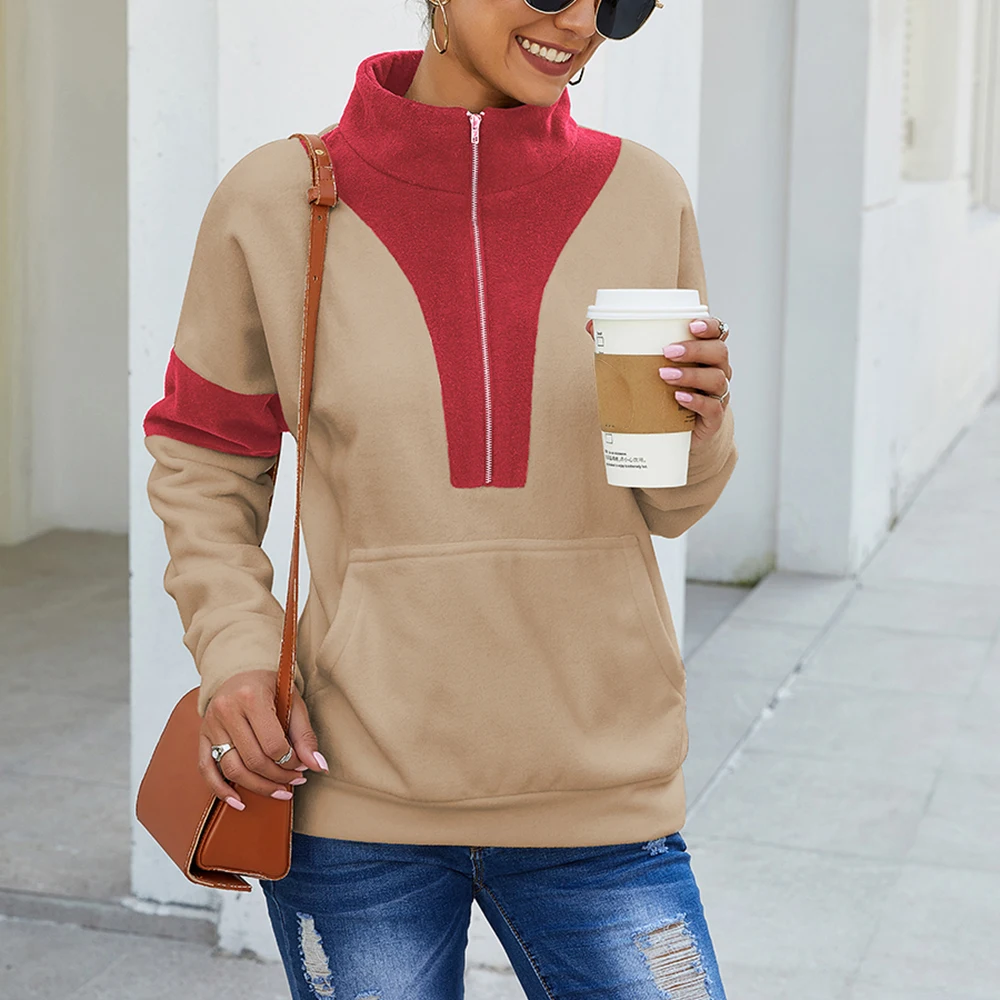 Женская новая осенне зимняя Толстовка с длинным рукавом в стиле пэчворк высоким