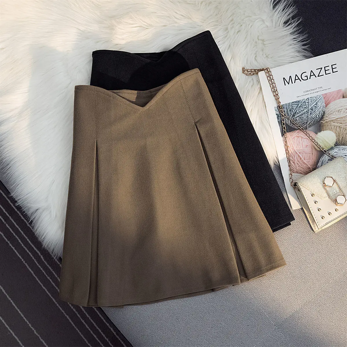 

Женская короткая шерстяная юбка, Повседневная элегантная трапециевидная юбка с высокой талией, модель B114 на осень и зиму, 2022