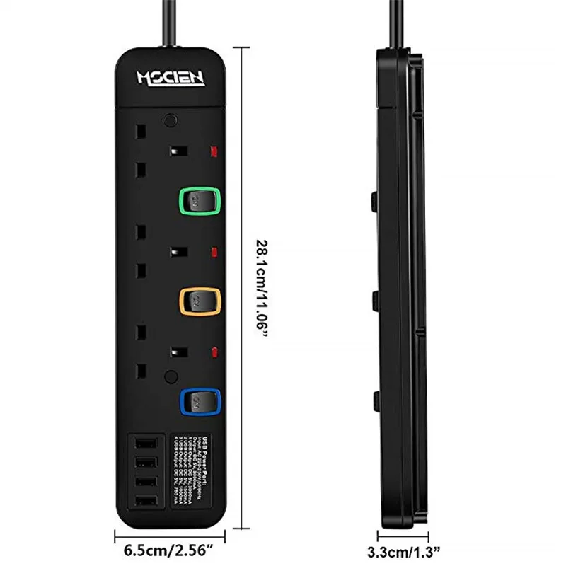 Удлинитель 3 м штепсельная вилка стандарта Великобритании гнезда 4 порта USB