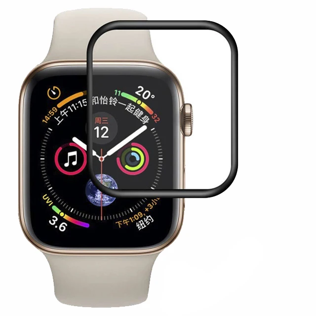 Full Screen Saver Tempered Glass for Apple Watch 38mm 42mm 40mm 44mm Glass Screen Protector For Iwatch Series 4 3 2 1 - Color: Black