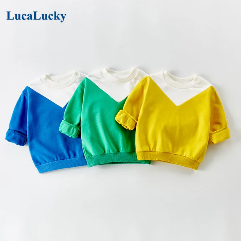 

LucaLucky Fashion 2021 Baby Boy Hoodies Kids Cotton Toddler Sweatshirt Loose Top Boys Patchwork O-neck Outerwear Clothes 1-8Y