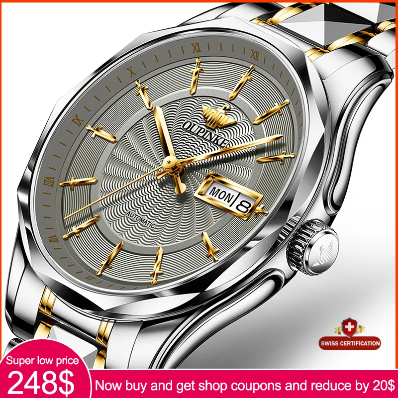 Top Brand OUPINKE Men Automatic Mechanical Watch Waterproof Stainless Steel Strap Skeleton Men Watch Gift For Male