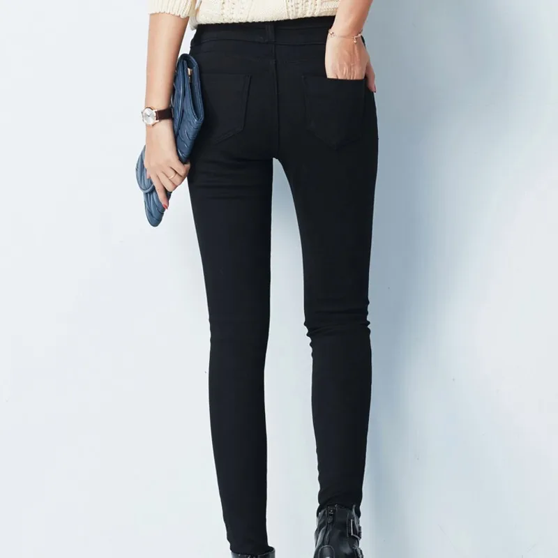 Winter Warm High Waist Jeans Women Stretch Office Slim Fit Pencil Pants Fashion Plus Velvet White Black Zipper Denim Trousers | Женская