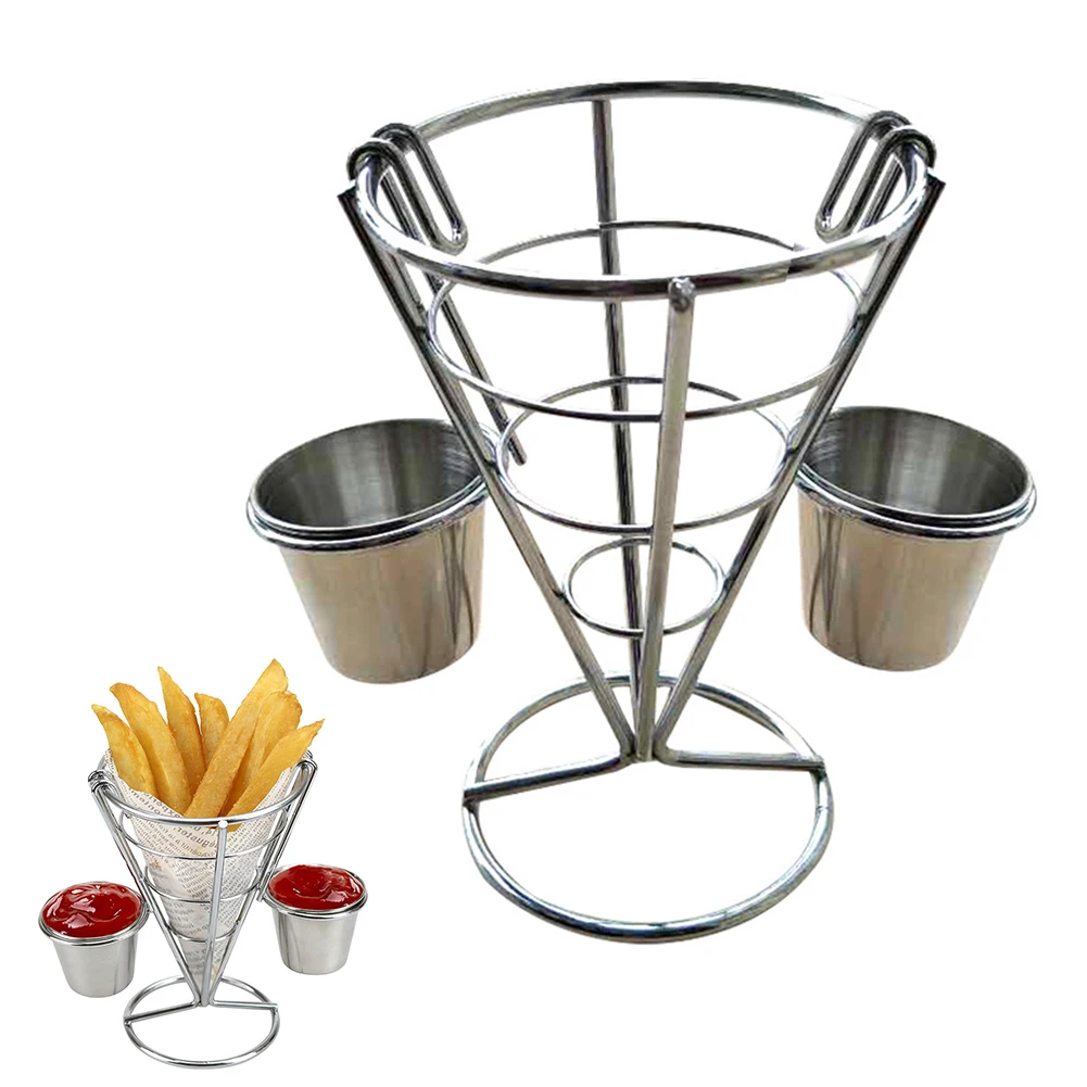 Mini Double Sauce Stand Cone Fries Holder Holds Fruit and Other Appetizers|Блюдца и тарелки| |