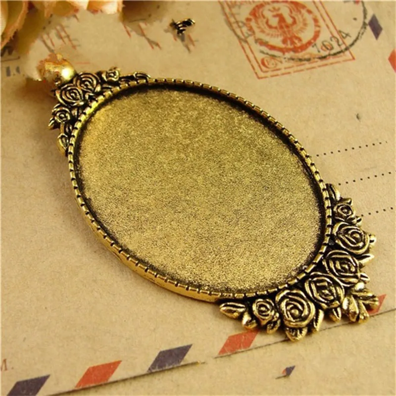 5 шт./лот базовый размер 30*40 мм подвеска с цветком розы основа для кабошона пустая