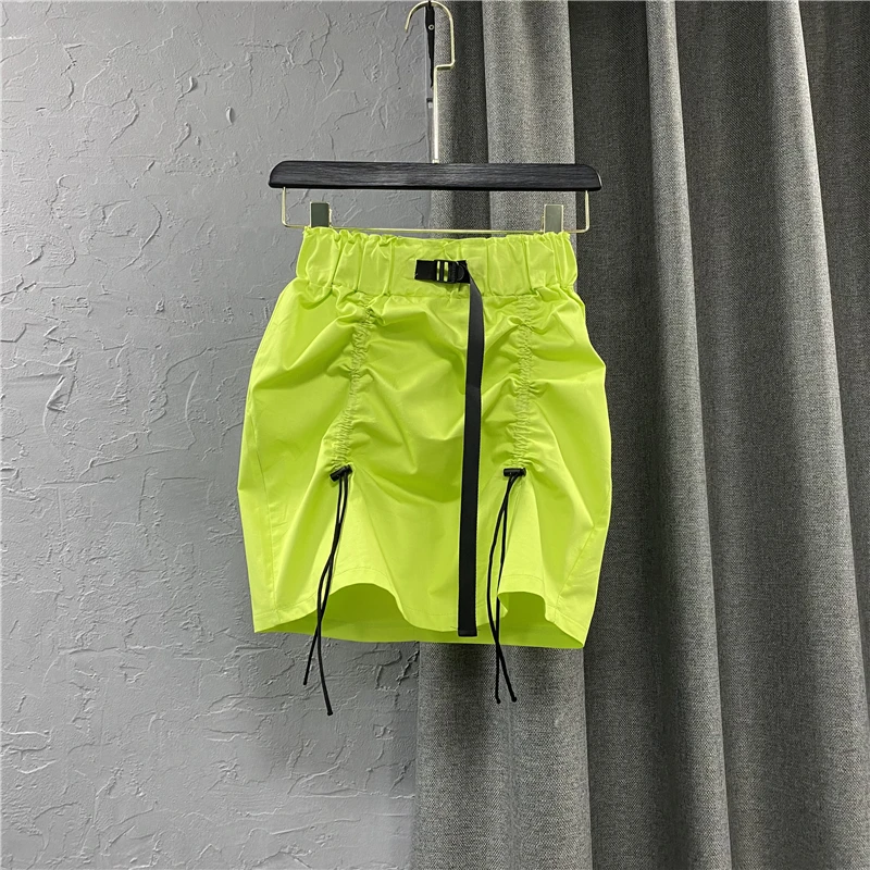 

2021 New Summer Elastic Cashew Green Drawstring Leisure Short Skirt A- Line Denim Skirt Woman Skirts