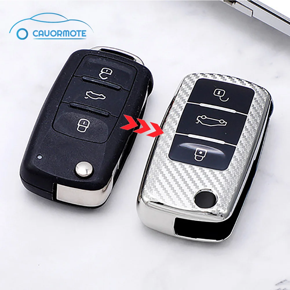 

New Carbon Fiber Key Cover Case for Volkswagen Golf MK6 Key Chain for VW Polo MK5 Jetta Beetle TPU Soft Car Key Fob Shell Cover