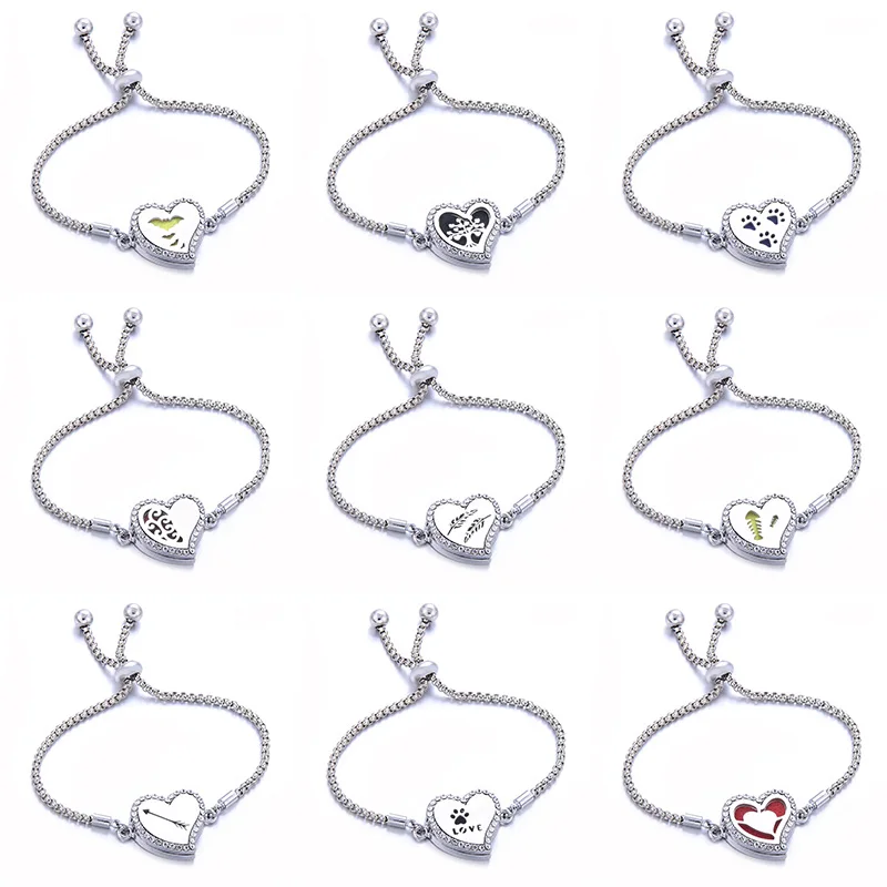 10 pcs Crystal Perfume Bracelet Essential Oil Diffuser Aromatherapy Locket Heart 316L Stainless Steel | Украшения и аксессуары