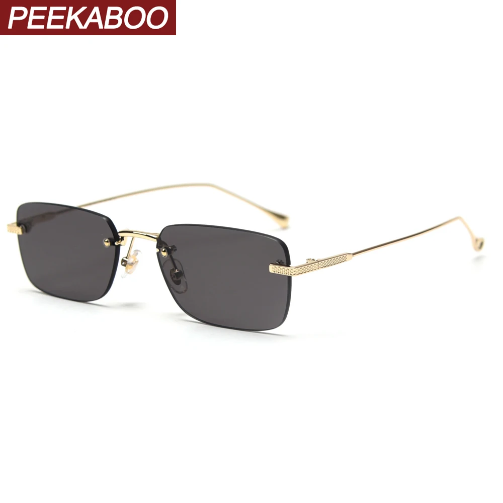 Peekaboo золотые прямоугольные солнцезащитные очки без оправы мужские