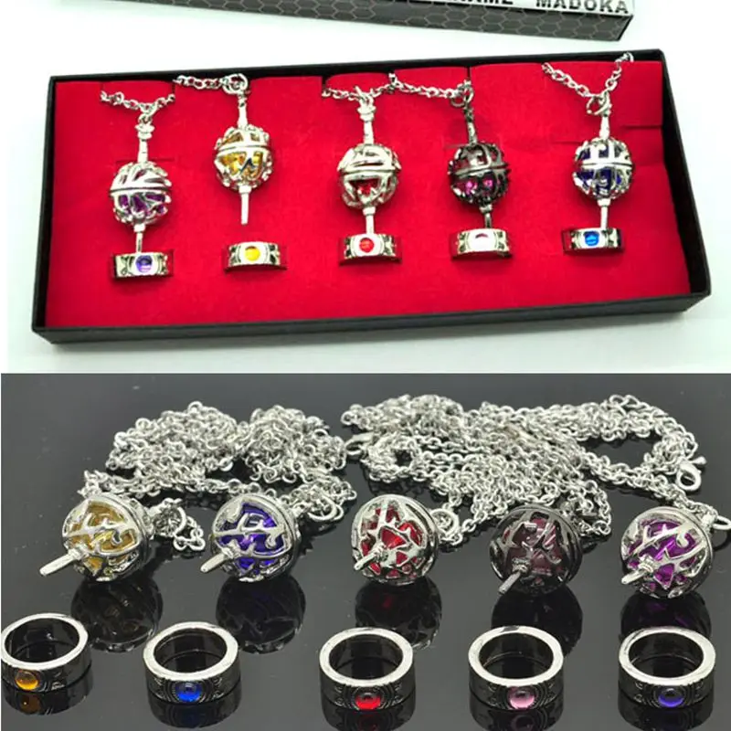 Ожерелье с 5 подвесками и кольцами в коробке для косплея из аниме Puella Magi Madoka Magica