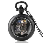 Группа волков под луной черные винтажные кварцевые карманные часы мужские и женские кулон ожерелье часы подарки